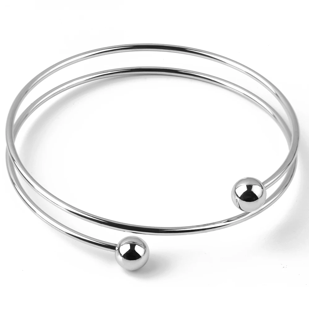

2pcs Stainless Steel Jewelry Fashion Concise Bracelet DIY Double Beads Line Bangle Men's And Women Popular Jewelry Accessories