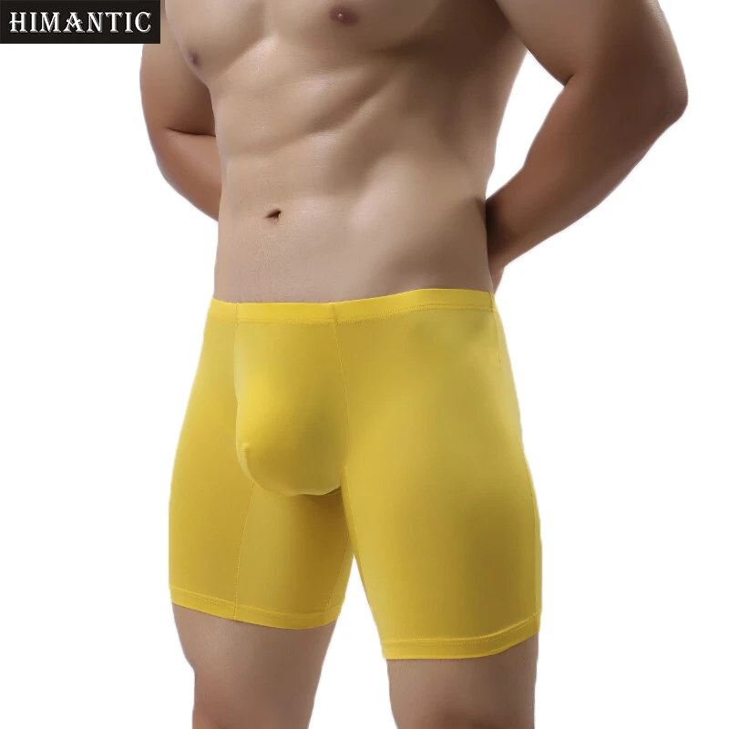 Long boxers underwear men fitness ice silk short pants bodysuit u
