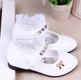 Bekamille/Обувь для девочек с цветочным узором; сезон весна-осень; обувь принцессы из искусственной кожи с кружевом; милые Стразы с бантом для От 3 до 11 лет; обувь для малышей - Цвет: Белый