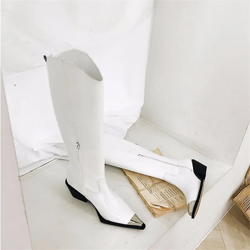 Jady Rose/Новинка 2019 г. женские сапоги до колена с металлическим острым носком в стиле панк, сапоги для верховой езды, женские сапоги из