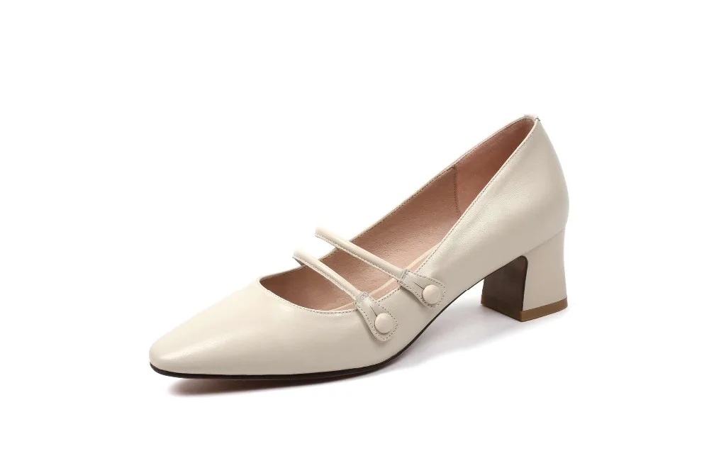 Jolie Ciel Talons noir Véritable Casual light Chaussures Rencontres Bout pu 2019 Classique En Brown Med Beige Carré Filles Sur Glissent L82 Style Concise Épais Arrivée Cuir Nouvelle fwqSa