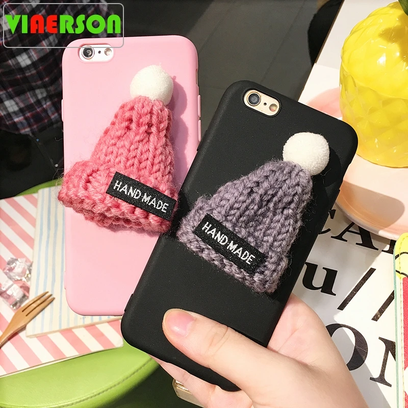 New cute 3D Hat Warm Fur Ball Phone silicone black Case for Samsung galaxy S8 S7 S6 edge plus note 8 J530 J730 J5 Back Cover Bag |