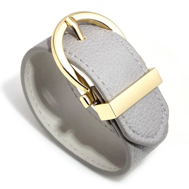 Мода OL женский спортивный звено цепи манжеты Шарм браслеты ювелирные изделия класса люкс из натуральной кожи Для мужчин Для женщин Обёрточная бумага H браслет femme - Окраска металла: Gray