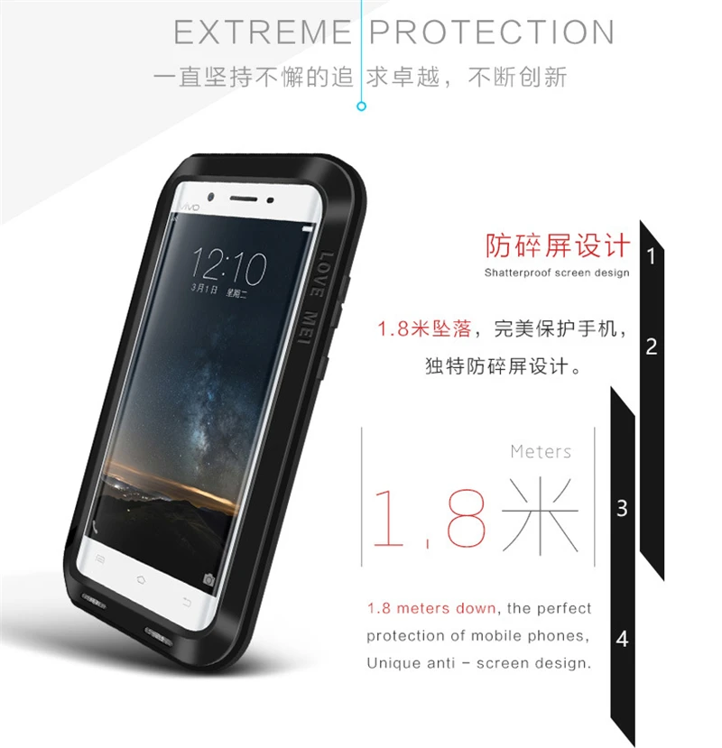 LOVE MEI Life Водонепроницаемая Противоударная крышка для Vivo Xplay5 смешанный с алюминием металлический защитный чехол с закаленным стеклом