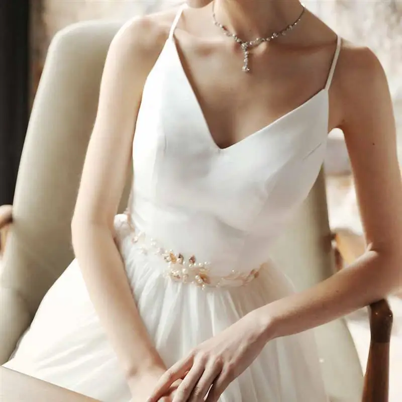Luxury Fashion Leaves Crystal Wedding Belt Ribbon Elegant Bow Bridal Waistband Sash for Bride Bridesmaid Party Jewelry