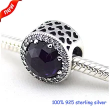 Подходит Пандора браслеты сияющее сердце серебряные бусины с королевским фиолетовым кристаллом стерлингового серебра 925 Подвески «сделай сам» оптом 09252