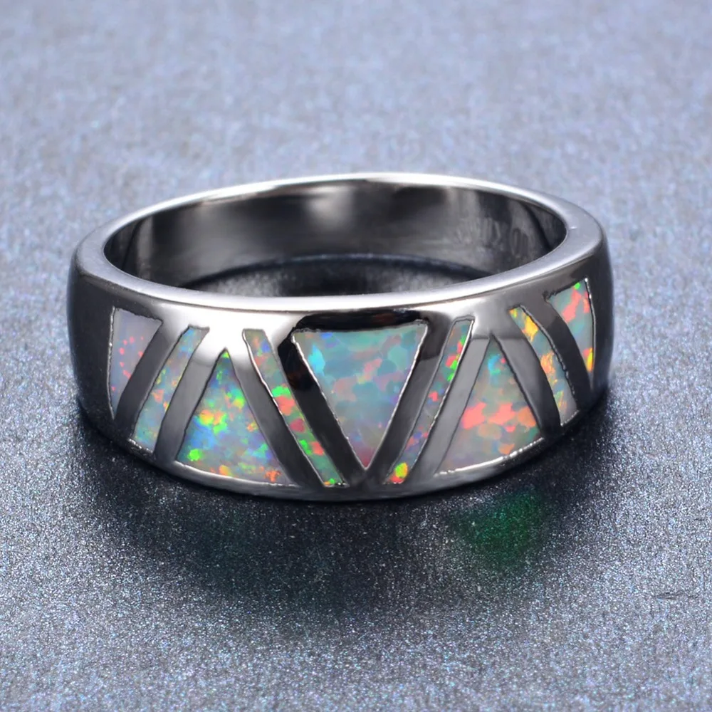 Мода Boho женский белый камень огненный опал кольцо Мода 10KT белое золото кольцо Винтаж Свадебные украшения обещание кольца для женщин