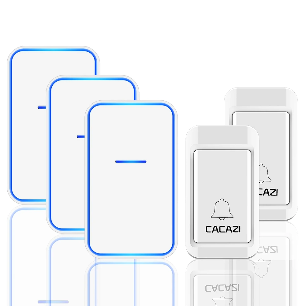 2 button 3 receiver CACAZI без батареи требуется Домашний Беспроводной дверной звонок 1 2 кнопки 1 2 3 приемник США ЕС Великобритания AU разъем водонепроницаемый автономный кольцевой звонок - Цвет: 2 button 3 receiver