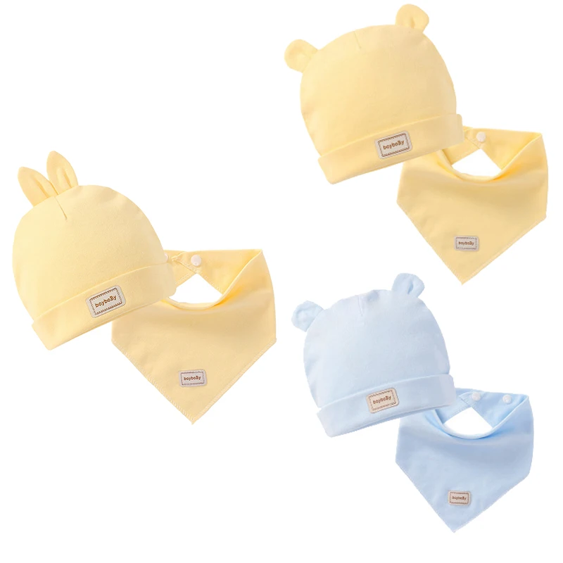 Двухслойный комбинезон с треугольниками и шапочка для новорожденных, комплект из 2 предметов, теплая шапка для малышей, хлопковый слюнявчик, полотенце, костюм на осень и зиму - Цвет: Розовый