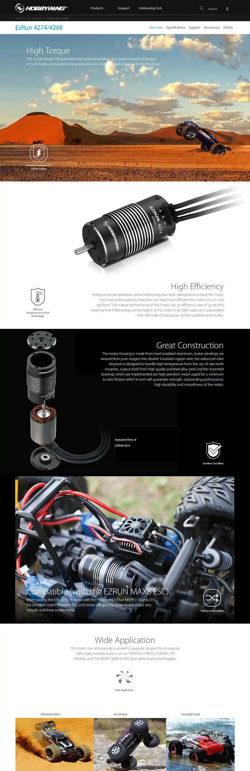 HobbyWing EzRun 4274 2200KV 4268 2600KV 30402500 30402750 бесщеточный двигатель inrunner RC 1/8 monster trucks автомобили багги