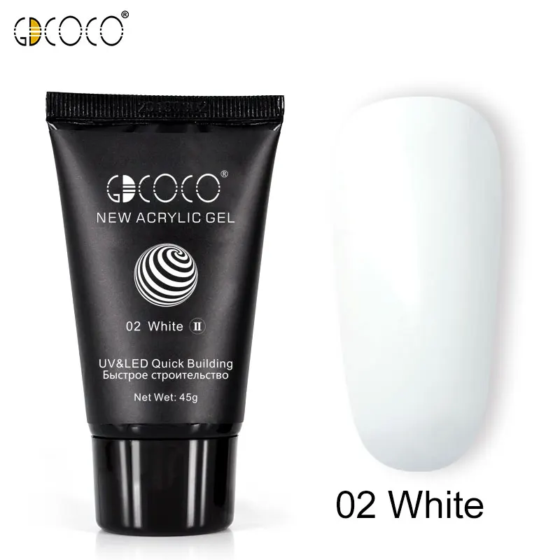02 White New formula GDCOCO, полигель, Прямая поставка, быстрое строительство, 45 г, наращивание ногтей, гель для ногтей, советы, камуфляж, УФ светодиодный гель для наращивания - Цвет: 02 White New formula