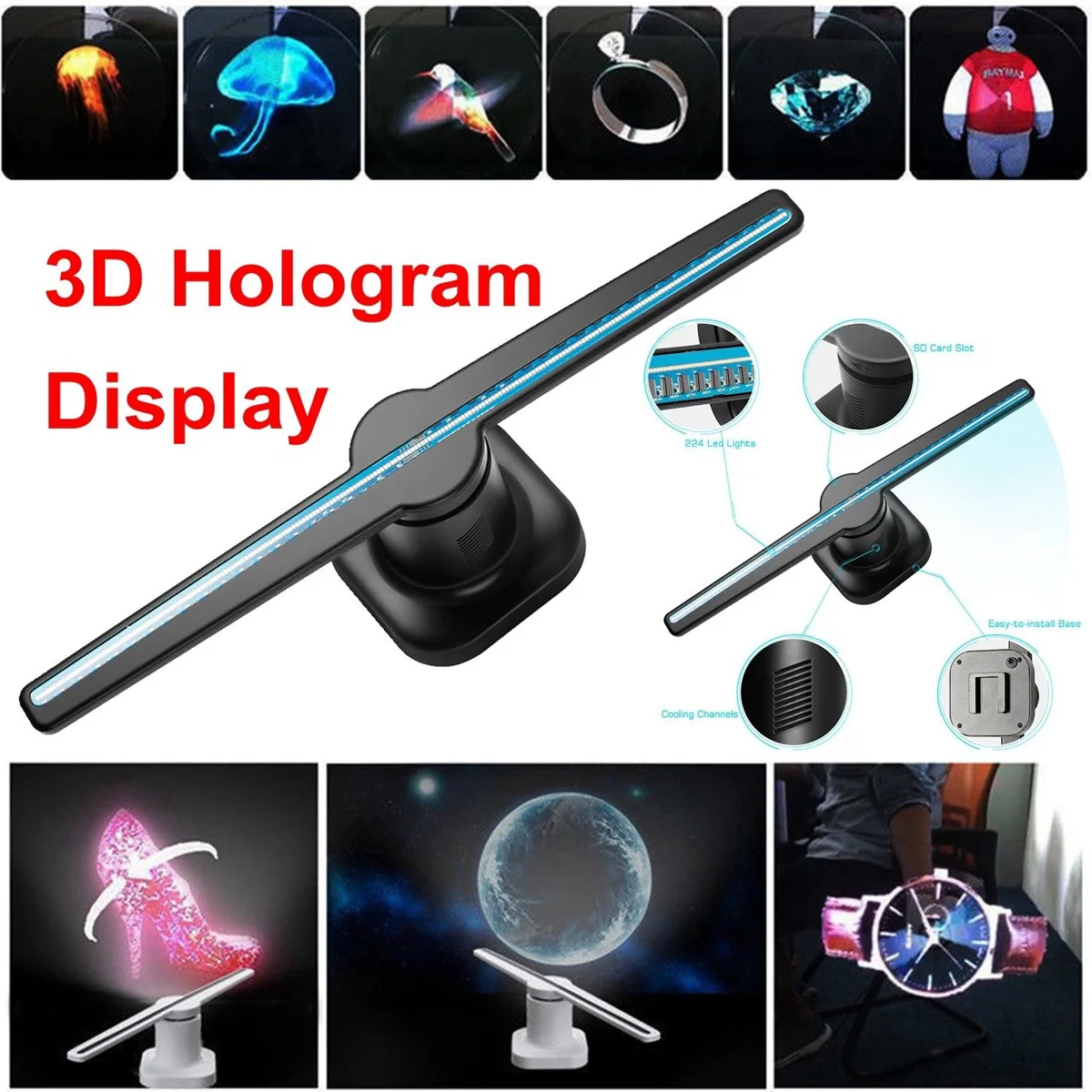 

Smuxi Full 3D Holographic Graphics LED lamp Fan Display Picture Video Hologram Player Unique Hologram Projector