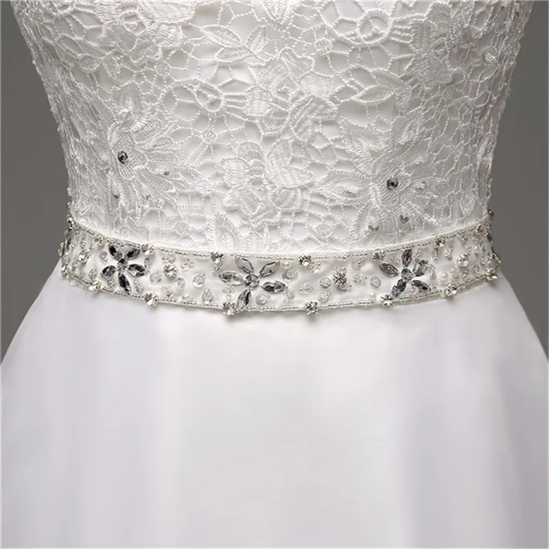 A-line Organza Lace Chapel Train Straps Beaded Deep V Back Wedding Gown