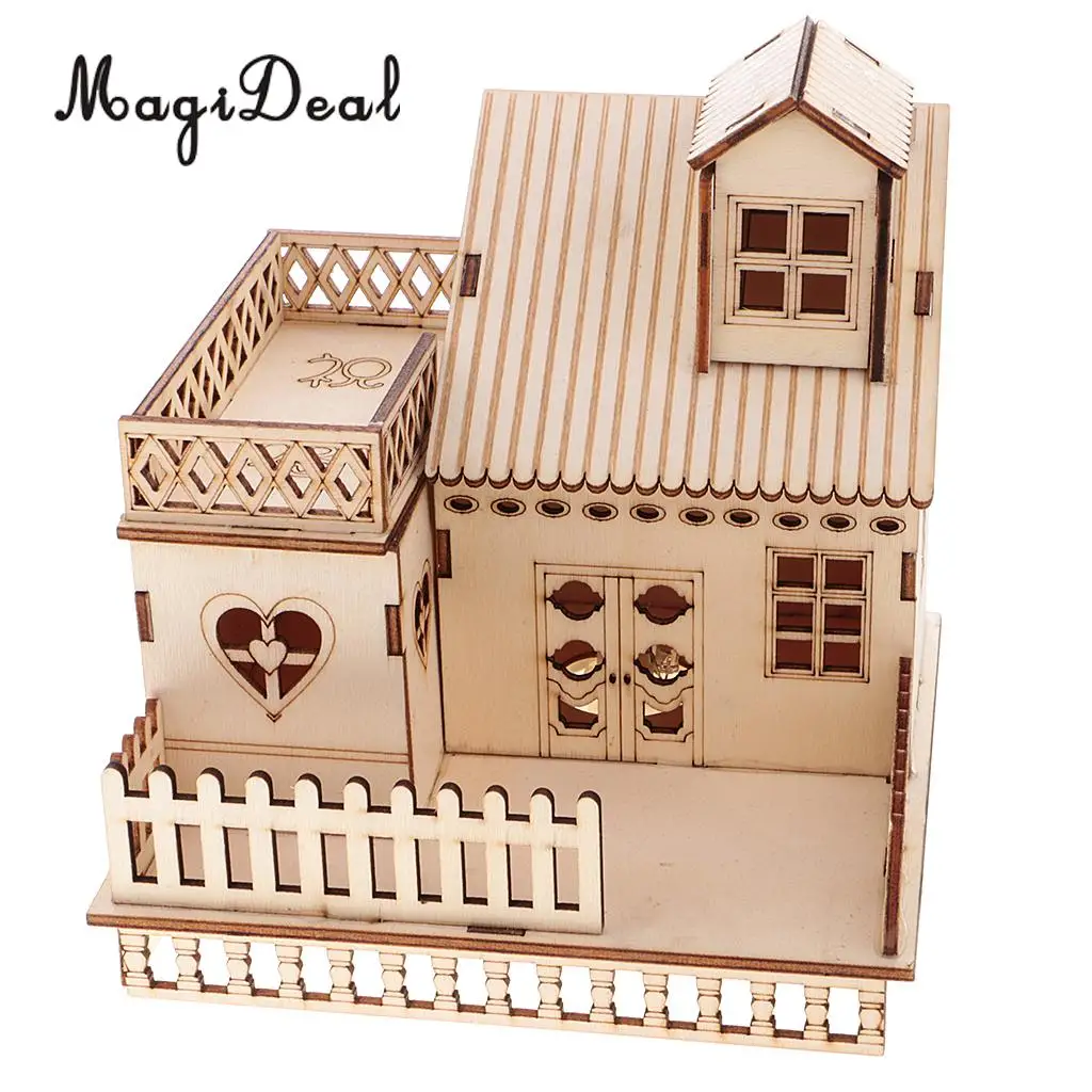 MagiDeal Wooden 3D China House Villa Model Construction with LED Lights Home Decor for Friends Lover Family Kids Birthday Gift