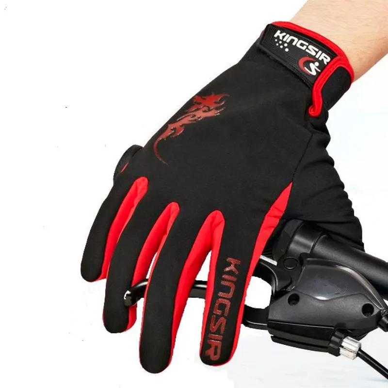 Новые ветронепроницаемые велосипедные перчатки полный палец Для мужчин Для женщин велосипедные перчатки водонепроницаемые ветрозащитные теплые MTB велосипед мужские велосипедные Полуприцепы ciclismo гель - Цвет: Black Red