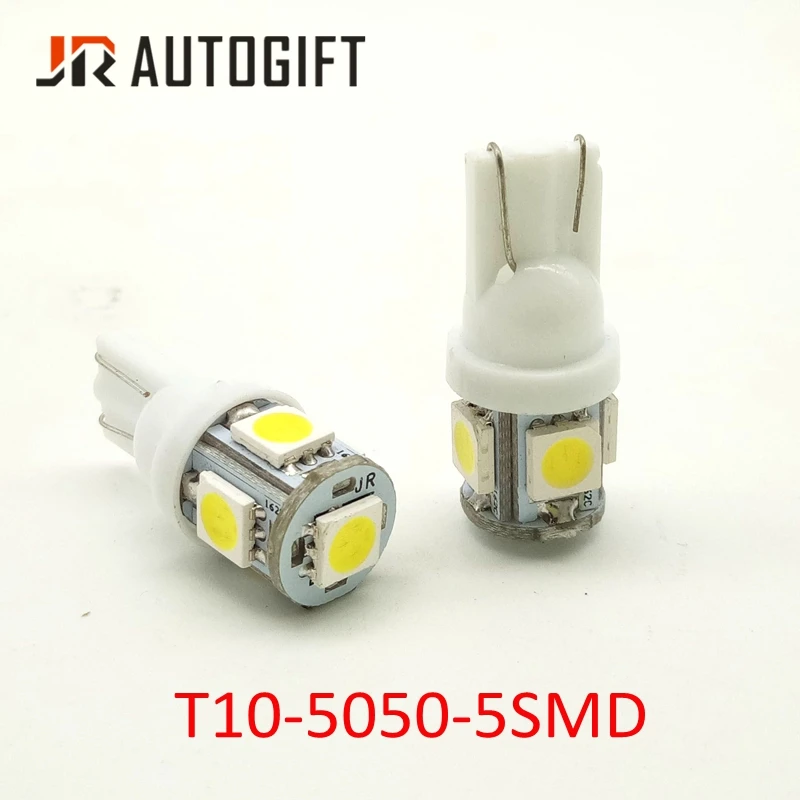 200PCS 12 V/24 V Авто-Стайлинг T10 габаритный фонарь T10 5050 5SMD белый красные, синие с принтом в виде зеленой машинки, авто светодиодный T10 194 W5W Клин лампочки лампы