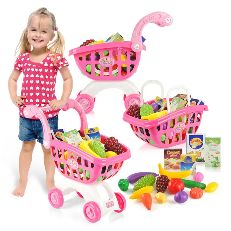 

45 Pcs Set Children Kids Toy Role Play Simulation Fruit Supermarket Shopping Cart S7JN