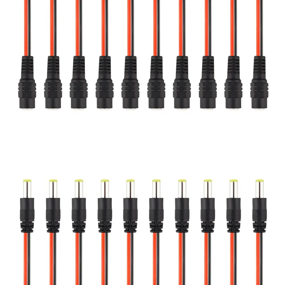 DC Pigtail Power Cable for CCTV Surveillance, SIM&NAT 20 Pack Male