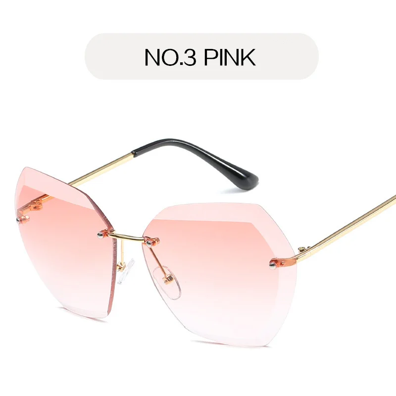 Калейдоскоп Очки женские безрамные солнцезащитные очки Негабаритные очки для женщин Дизайнерские оттенки Солнцезащитные очки - Цвет линз: Pink