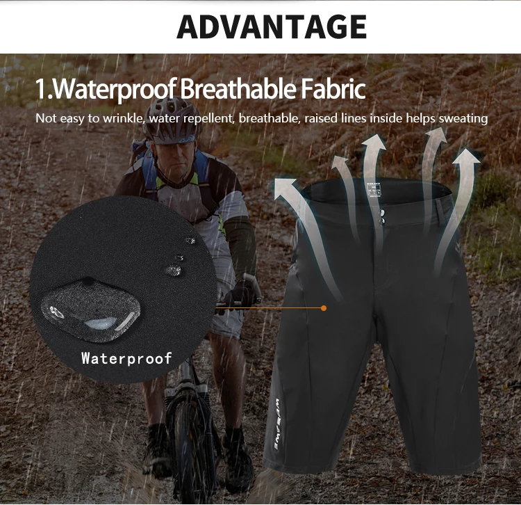 WOSAWE Мужские Mtb велосипедные шорты с 3D гелевым подкладом, светильник, водонепроницаемая велосипедная короткая одежда, свободные шорты для велоспорта