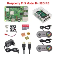 In Stock Raspberry Pi 3 Model B+ Plus+Acrylic Case+CPU Fan+16G 32G SD Card+5V 3A Power Adapter+2 Gamepads+HDMI Cable+Heat Sink