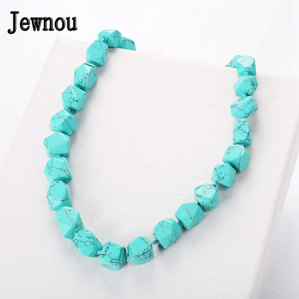 

Jewnou Turquoise Necklace Statement Crystal Onyx Jewelry Simple Woman Beaded Chain Men Power Accessories Classic Wedding Gift