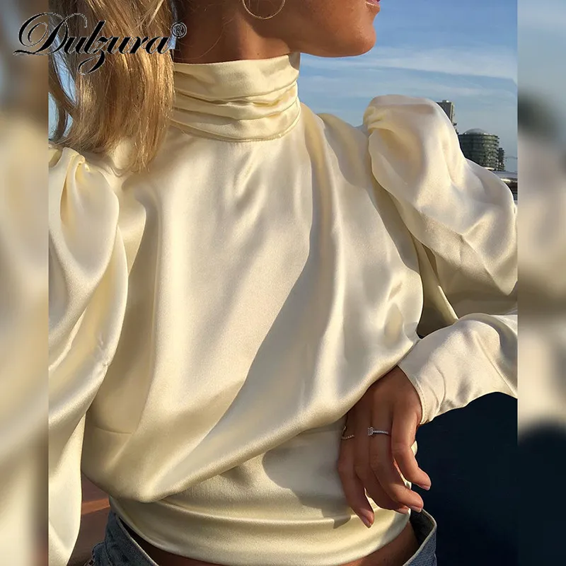 

Dulzura long sleeve ruched high neck backless lace up tunic blouse 2018 autumn winter women casual shirt open back top