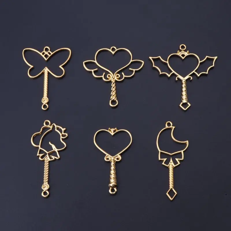 

5Pcs Heart Star Moon Magic Wand Key Shape Frame Pendant UV Resin Jewelry Making