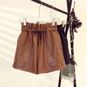 2019 Spring New Korean Style Female Sexy Leather Shorts High Waist Loose Wide Leg Short Femme Elastic Waist Belt Free Shipping 2019 Spring New Korean Style Female Sexy Leather Shorts High Waist Loose Wide Leg Short Femme Elastic Waist Belt Free Shipping