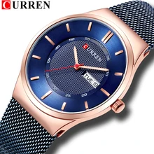 Мужские стальные часы от роскошного бренда CURREN новые модные повседневные деловые кварцевые наручные часы с сеткой и окошком для недели и даты