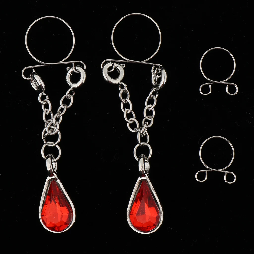 1 Pair Clip On Fake Non Pierce Nipple Rings Crystal Dangle Non Pierced Body Jewelry