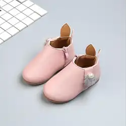 Новый осенне-зимние ботинки «мартин» для маленьких девочек мягкое дно Детские ботинки высокое качество модная детская одежда на молнии