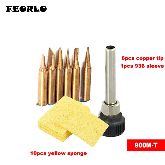 6pcs Copper Tips Sponge with 907 handle socket head casing 907 soldering tip iron sleeve For HAKKO Atten AOYUE 936