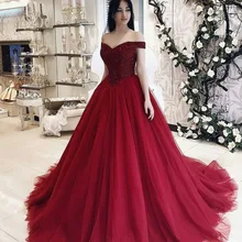 Красное бальное платье Бальные платья Арабский Дубай с открытыми плечами вышитый бисером Топ бургундское длинное милое 16 платье 15 лет Платья на день рождения