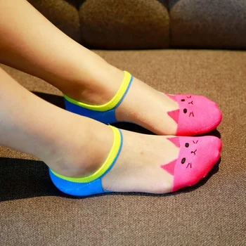 

HENGSONG Women Sport Socks Glass Fiber Patchwork Short Socks Cat Pattern Female Sock Slippers Sportswear Accessories