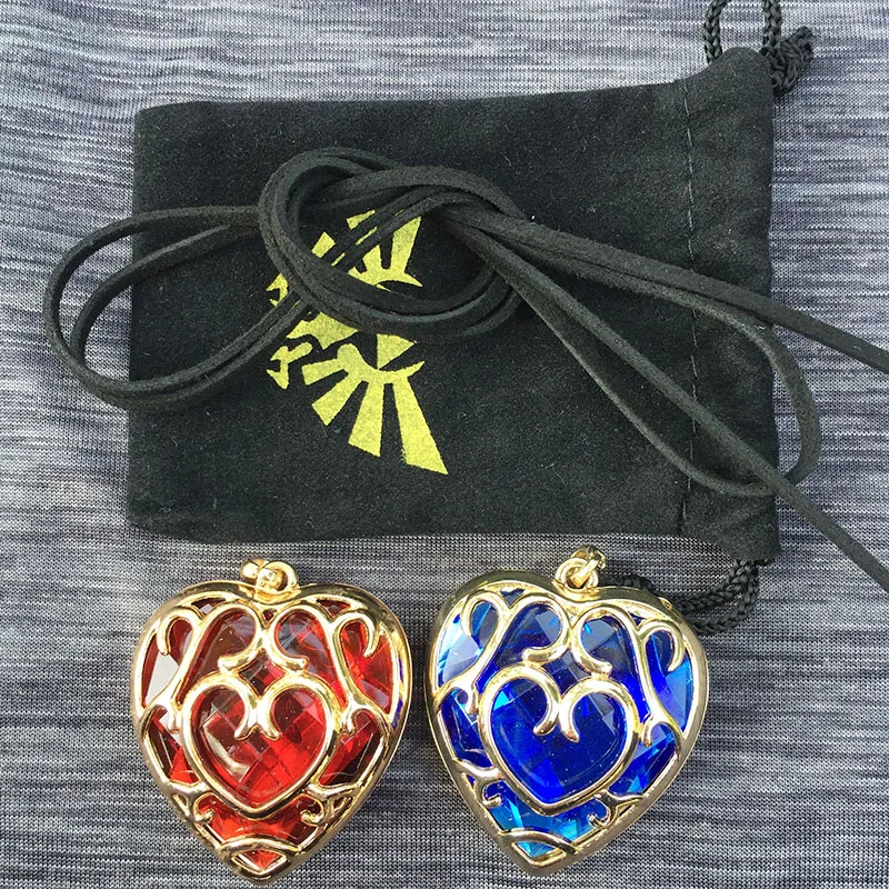 Zelda Ocarina of Time Heart Container Metal Necklace with drawstring