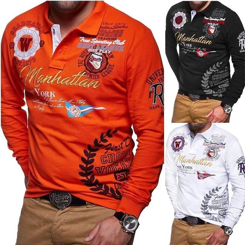 

ZOGAA New Mens Polo Shirt Long Sleeve Casual Brand Letter Printed Men Polo Shirts Plus Size S-3XL 2019 Hot Shirt Tops Men Polo