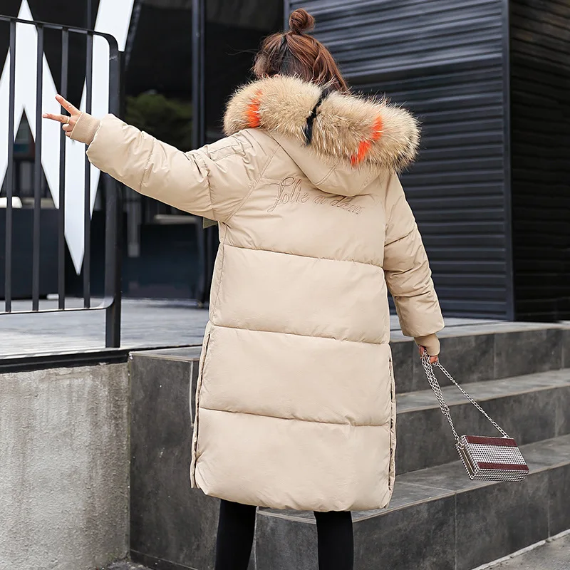 2018 New Women Winter Cotton Coat Long Length Loose Thick Warm Outer Large Fur Collar Hooded OUTERWEAR Fashion Jacket Tq57 Coats