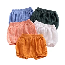 Штанишки для новорожденных, шорты, штаны из хлопка и льна, однотонные шорты для маленьких девочек, летние брюки