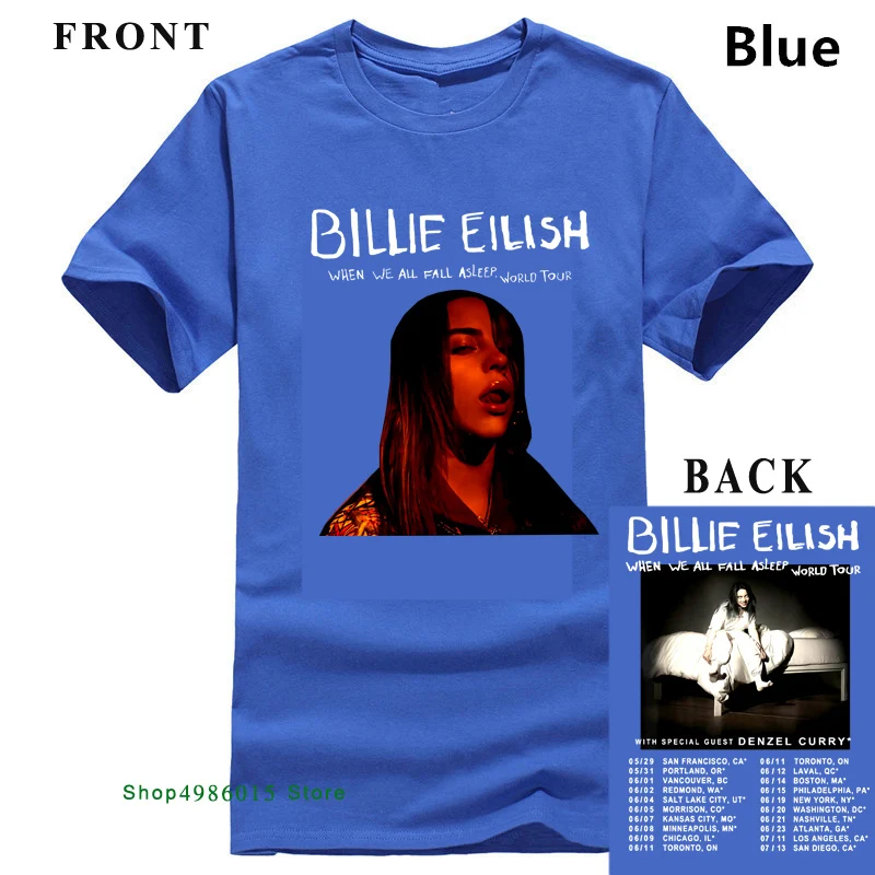 Billie Eilish World Tour, футболка со специальным гостем, DENZEL CURRY, размеры S-3XL, летняя хлопковая модная футболка с короткими рукавами - Цвет: Синий