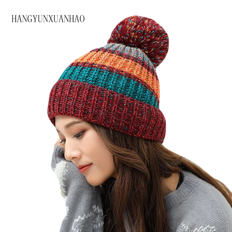 

Fashion Women Skullies Beanies Knitted Hat Winter Hats For Women Plain Warm Female Gorros Bonnet Caps Thicken Solid Beanies