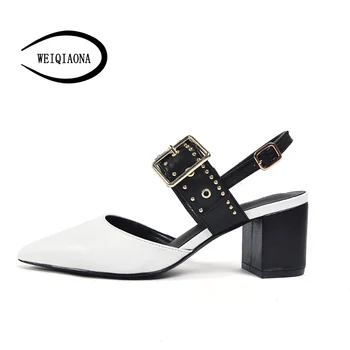 

SHUNRUYAN New 2018 Women's Shoes Pumps Casual Sandalies Rivet Pointed Toe High Sexy Chunky Heels Wedding shoes Party Shoes