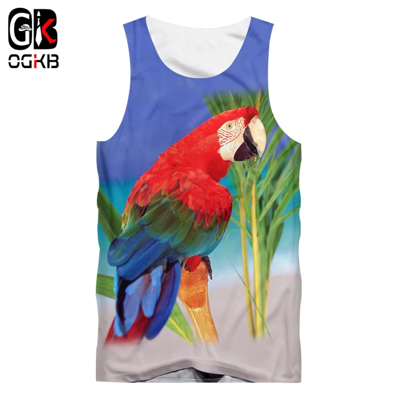 OGKB, новинка, Harajuku, мужские майки, 3d принт, попугай, без рукавов, птица, жилет, для мужчин, хип-хоп, бодибилдинг, фитнес, повседневный жилет