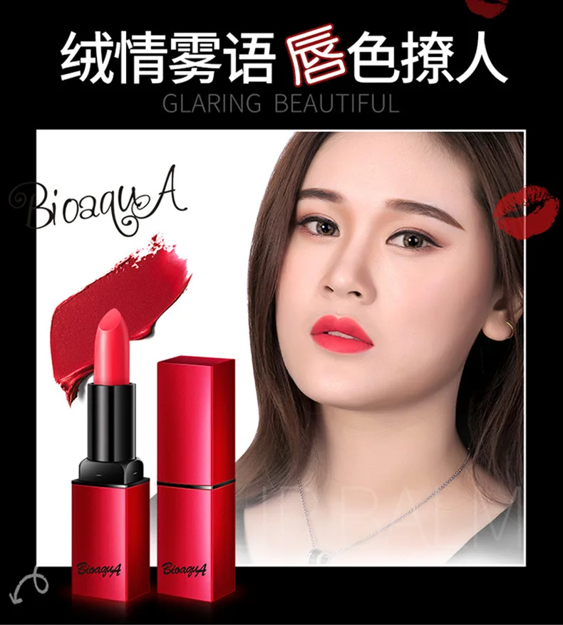 BIOAQUA Matte Lipstick Long Lasting Waterproof Sexy Beauty Nonstick Cup Makeup Lipstick Silky Texture Durable Make Up Cosmetic