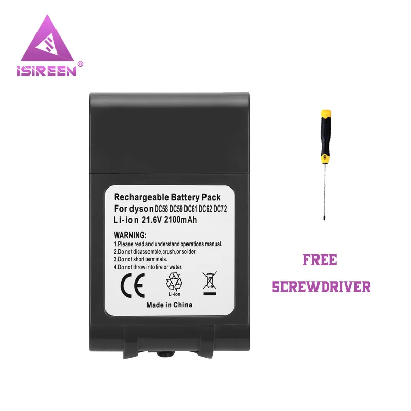

New 2100mAh V6 Series 21.6V Rechargeable Li-ion Battery Pack for DYSON DC58 DC59 DC61 DC62 DC72 965874-02 Replacement Battery