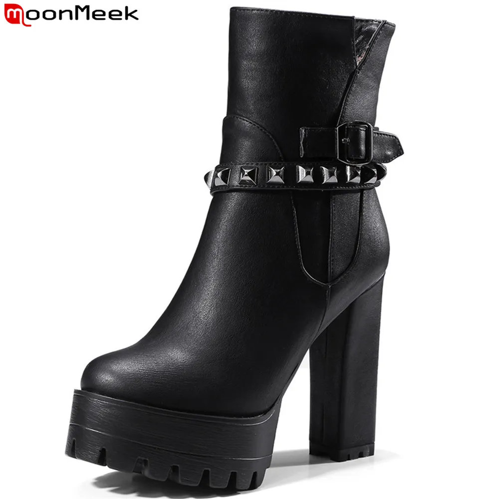 

MoonMeek 2018 hot sale new arrive women boots round toe platform ladies boots super high autumn winter ankle boots big size