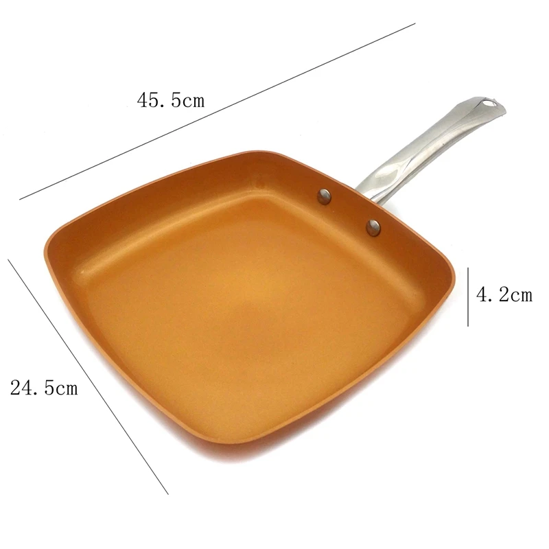 Медь сковорода 10-дюймовая шпилька с антипригарным покрытием Глубокий квадратный Индукционная сковородка с Стекло крышкой можно мыть в посудомоечной машине духовой шкаф