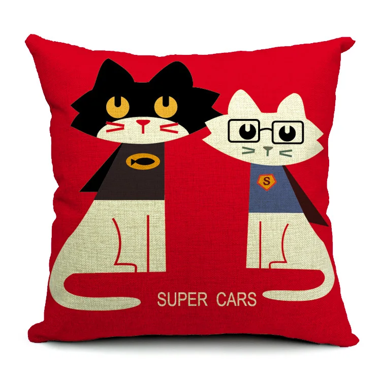 

Cushion Cover Lovely Cartoon Cat Print Cotton Linen Throw Pillow Decorative Pillowcase For Sofa Car Home Decor Housse De Coussin