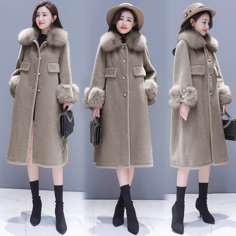 Beige 2018 Laine Manteau Fourrure Femmes Hiver Moyen Long Single De Chaud Épaississent Col Dames Survêtement Nouveau gray breasted Cw373 w8TTqxzEp