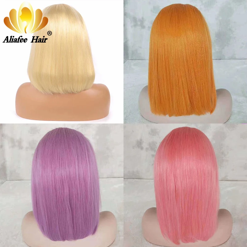 

AliAfee Lace Front Human Hair Wigs Brazilian Straight 613 Blonde Blue/Pink Bob Lace Front Wigs Pre Plucked Hairline Remy Hair